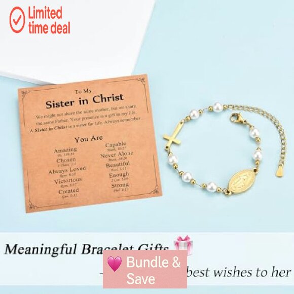 Stainless Steel Virgin Mary Cross Bracelet, Adjustable, Religious Gift - Picture 4 of 8